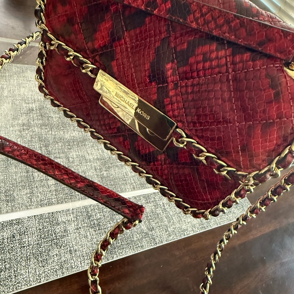 Michael Kors Red Crossbody Bag with Gold Chain